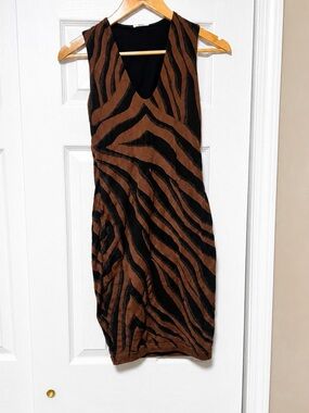 Wolford Vintage Tiger Print V-Neck Bodycon Mini Dress Size S